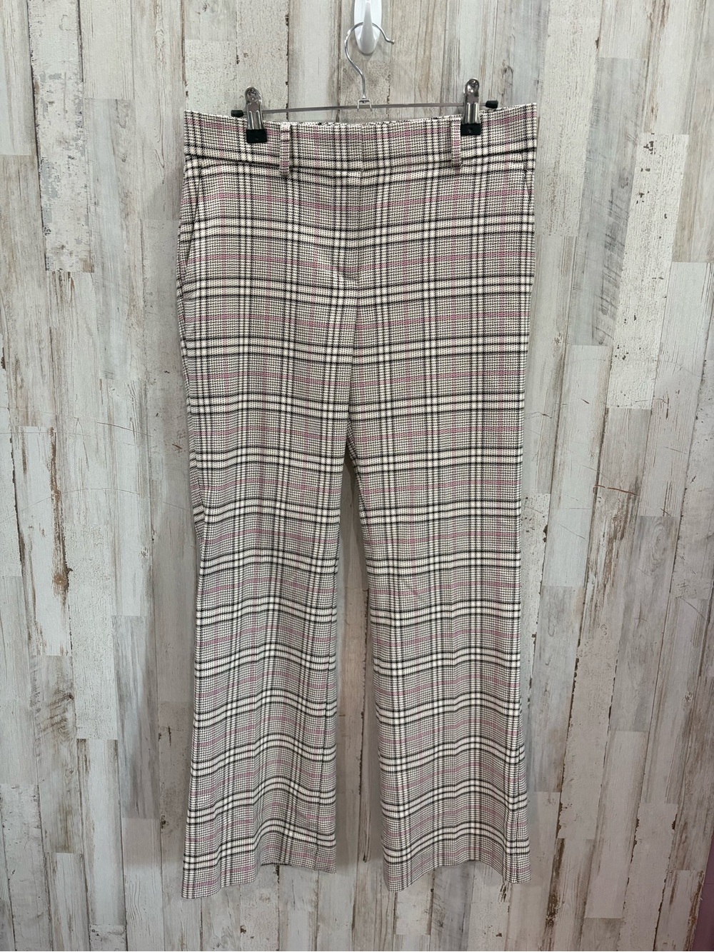 Ann Taylor The Jayne Pink Plaid Trouser Pants Petite 2P Pink Black Wide Leg